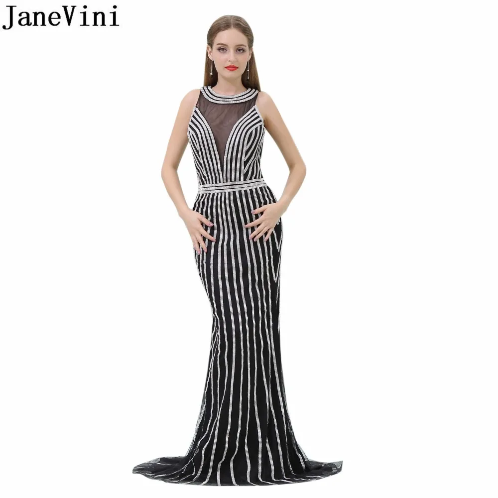 JaneVini с блестящими бусинами платье для выпускного вечера роскошное платье подружки невесты в стиле русалки длинное черное открытая спина