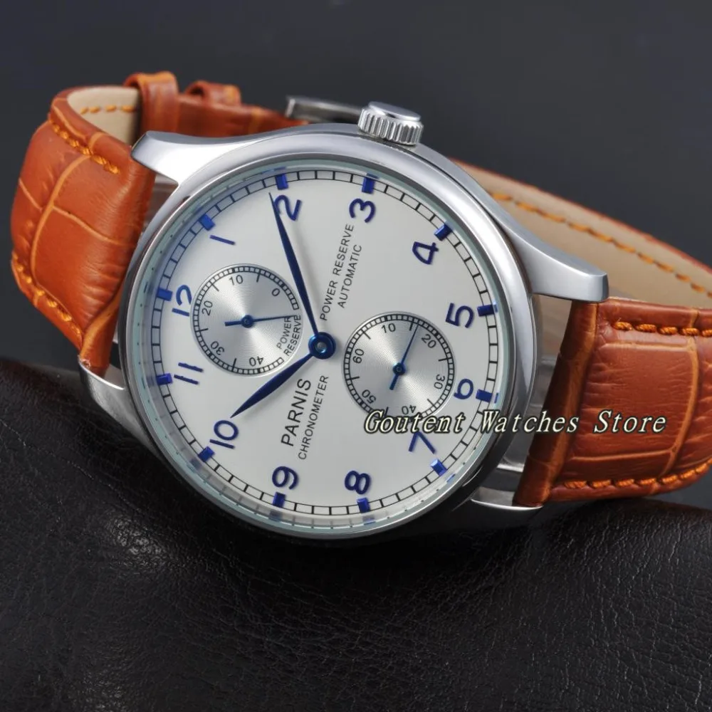 

43mm Parnis SS Case White Dial Power Reserve Automatic ST2542 Men's Watch