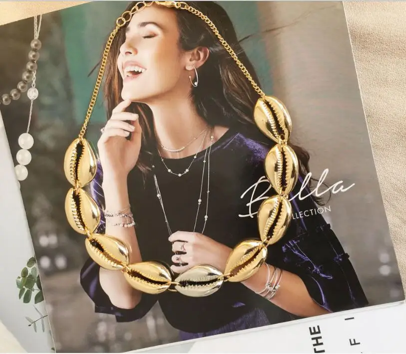 

2019 boho Hawaiian Metal Sea Shell Necklace Choker Jewelry Bohemian Beach Necklace Shell Gold Chain For Women Collar