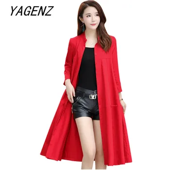 

Red black Women Long Trench Coat 2019 Fashion Large size Women Loose Windbreaker Coat solid Casual Female Cardigan Coat M-4XL