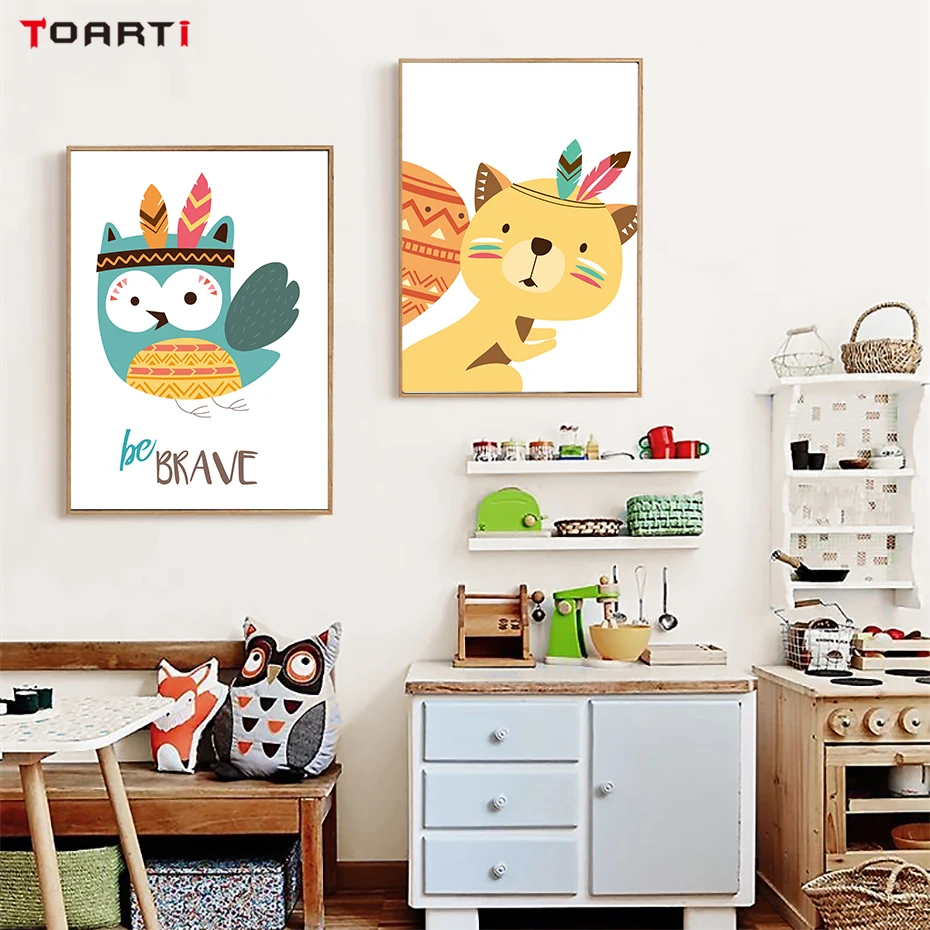 Cartoon Bear Deer Fox Dream Canvas Art Painting  (2)