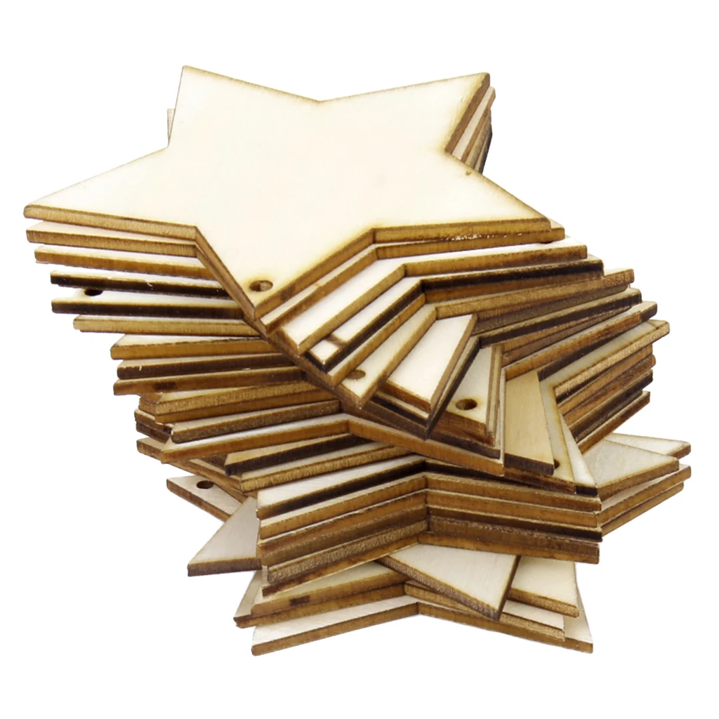 25pcs Rustic Wooden DIY Projects Unfinished Wood Stars Button Cutouts Craft Cardmaking Scrapbooking Embellishments Supplies 