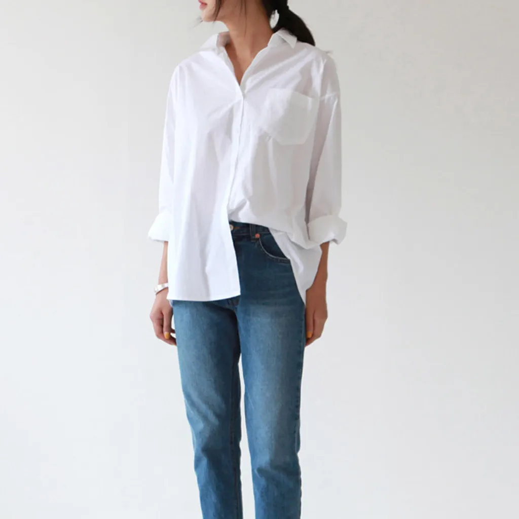 

Korean Blouse Women Casual Loose Female Shirts Collar Blouse Button Long Sleeve Buttons Womens Tops and Blouses Blusas Mujer De