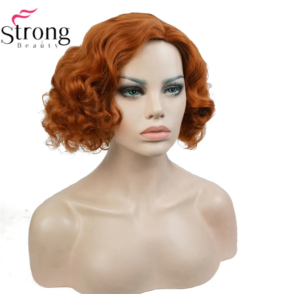 StrongBeauty медные/белокурые волосы, короткие кудрявые волосы, Женские синтетические парики без шапочки - Цвет: Copper