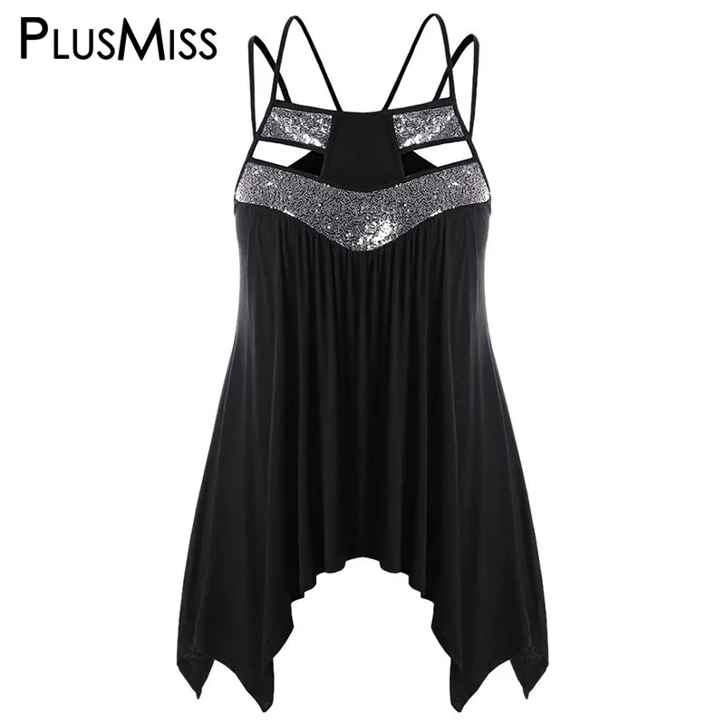 

PlusMiss Plus Size 5XL 4XL Sexy Club Sequin Strappy Party Cami Top Women Summer 2018 Boho Sleeveless Camisole Ladies Large Size