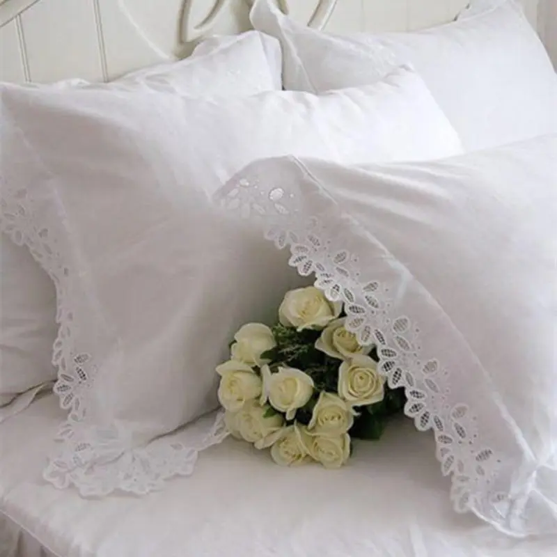 Buy 2pcs pure white pillow case hollow out Embroidered