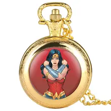 Ободок для волос в стиле Чудо-Женщина Супергерой Кварцевые женские карманные часы модные Fob часы с necklace ем кулон часы Подарки для детей девочек