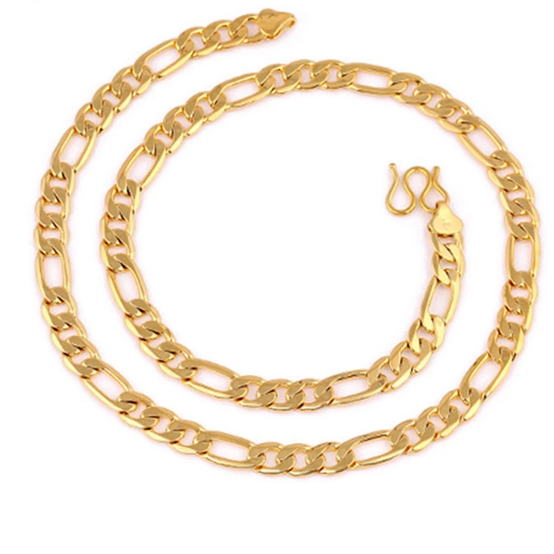 Statement Jewelry Solid Yellow Gold Filled Mens Necklace Figaro Chain