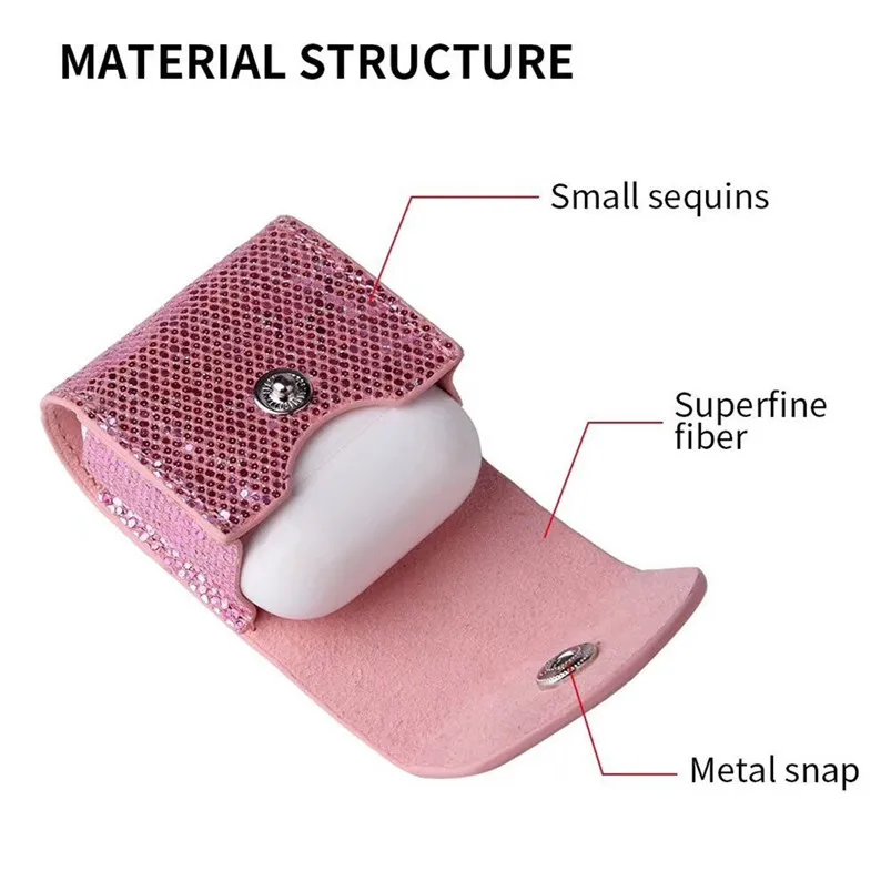 Headphone Bling Case For AirPods Case Magnetic Closure Leather Cover With Anti-lost Keychain Glitter 40MAY288