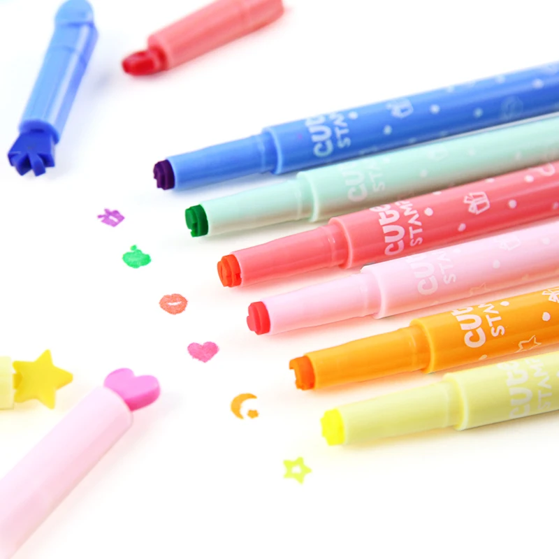 

6 pcs/lot Candy Color Kawaii Highlighters Inks Stamp Pen Creative Marker Pen Rotuladores Highlighter Pen School Stationery