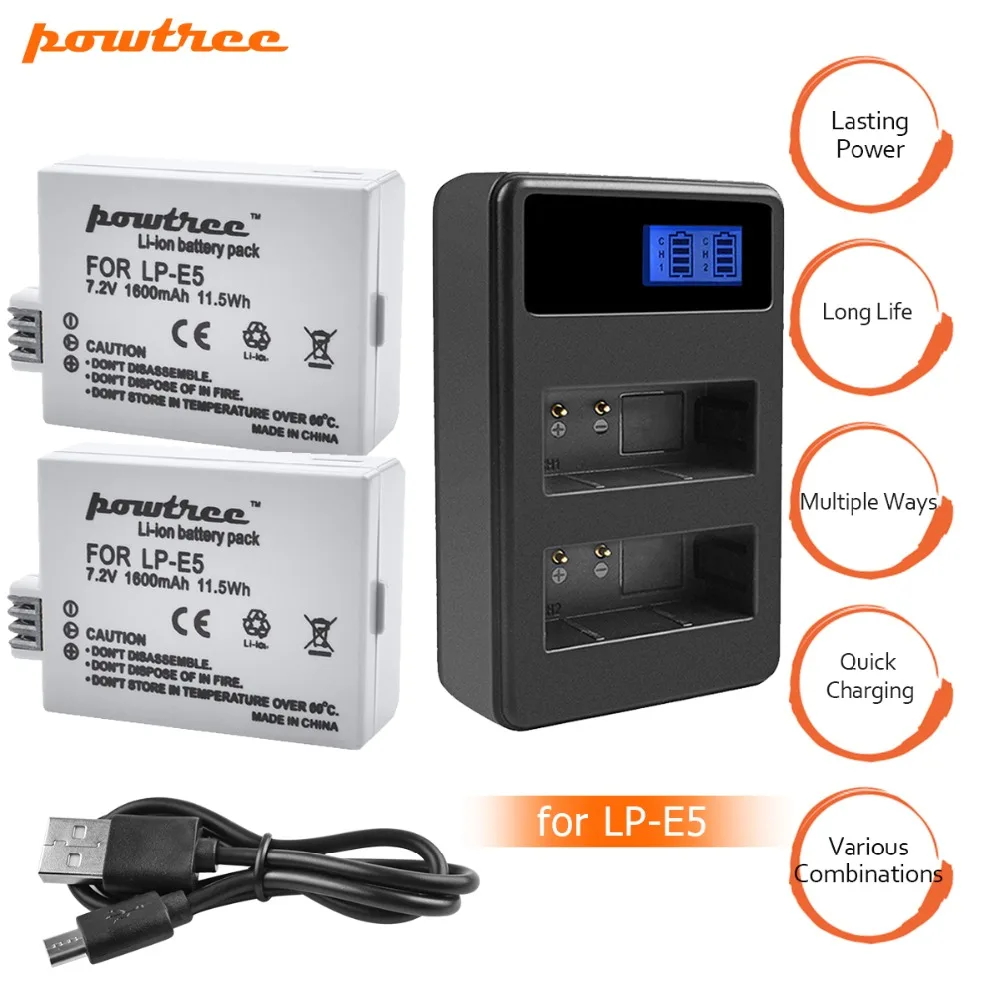 

2x bateria LPE5 LP-E5 LP E5 Battery +Dual Charger for For Canon 450D 500D 1000D Kiss X2 X3 F Rebel XSi Xli XS L15
