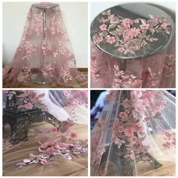 

African Lace Fabric 2018 High Quality Lace 3D Flower Lace Fabric Beautiful Applique Beads Lace For Nigerian Wedding Dress H1450