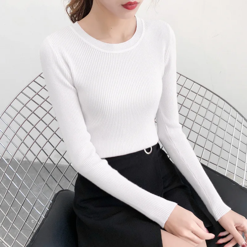 2019 Autumn Winter Ribbed Women Pullovers Sweater O-Neck Knit Office Lady Basic Sweaters Jumper Stretchy Bottoming Shirt Tops 2019 Autumn Winter Ribbed Women Pullovers Sweater O-Neck Knit Office Lady Basic Sweaters Jumper Stretchy Bottoming Shirt Tops
