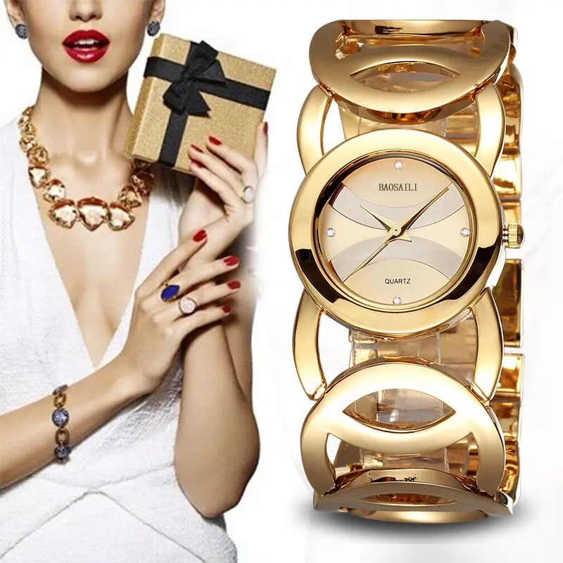 Бренд BAOSAILI, имитация позолоченных кругов, ремешок из нержавеющей стали, блестящие женские часы-браслет, модные наручные часы
