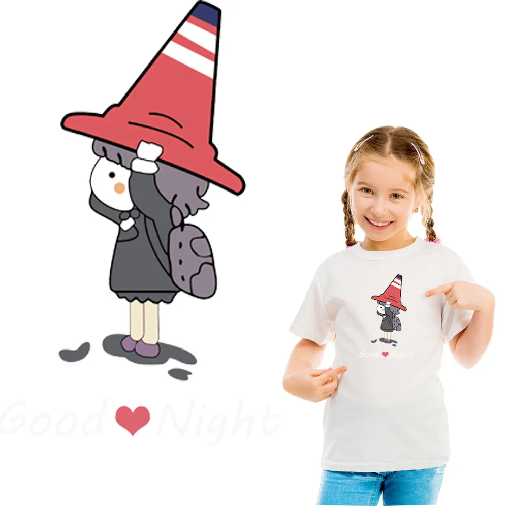 

cartoon tricorn girl iron on patches heat transfer ironing stickers For DIY t-shirt girls clothes patch vetement parches ropa