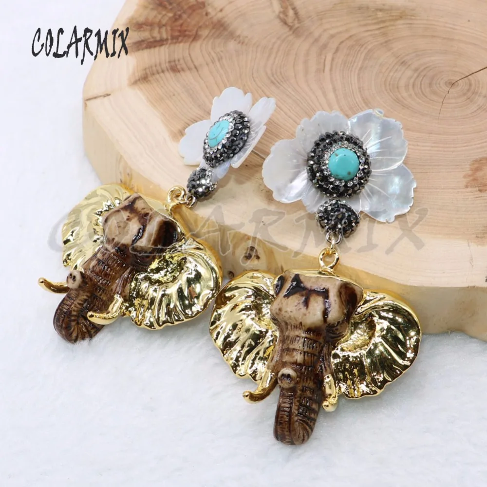 

3 Pairs shell flowers earrings elephant earrings with natural shell stone jewelry for women 4670