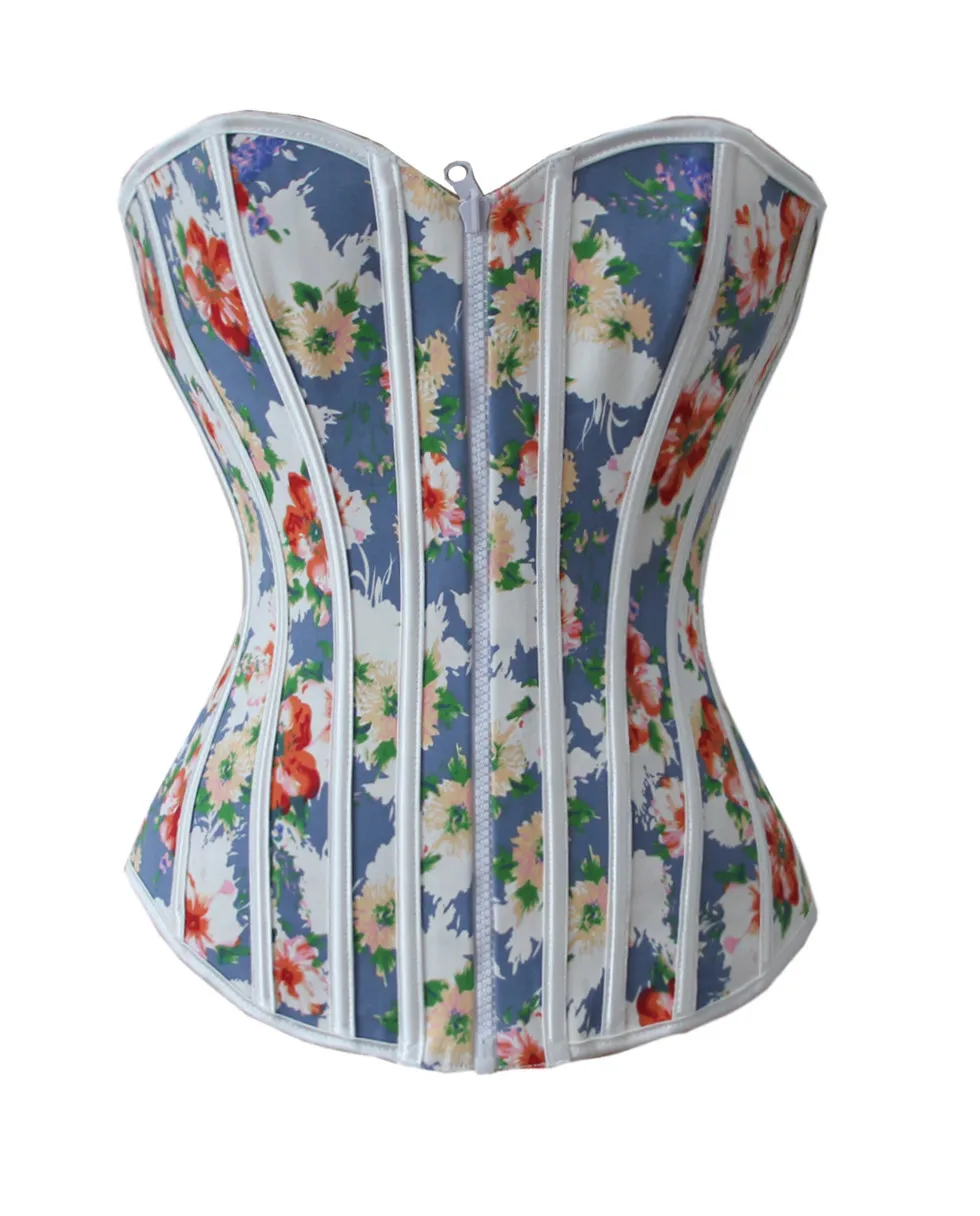FREE SHIPPING flower print Jacquard Reversible Corset Top Basque Boned