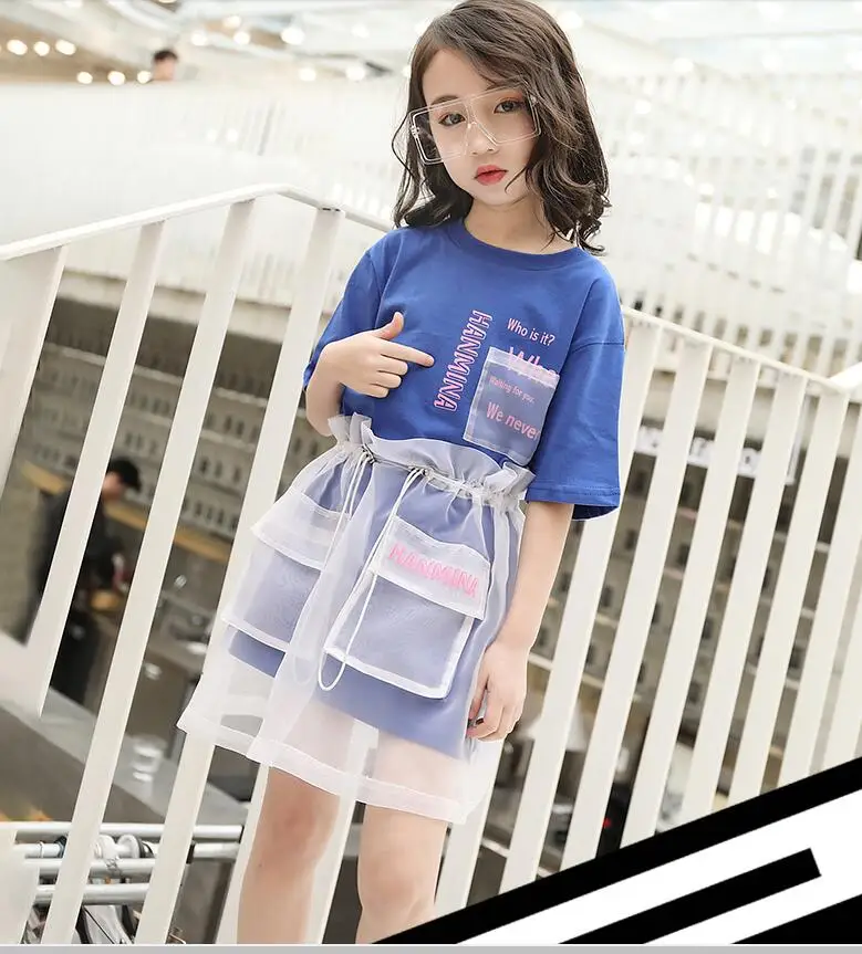 

2019 Korean style girls patchwork dress fashion cotton voile summer girls dresses 4-9t B827