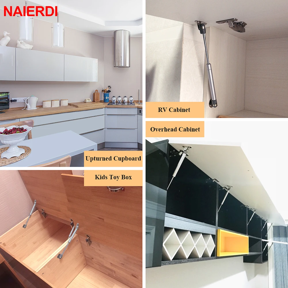 4PCS NAIERDI Cabinet Door Gas Spring Hinges 6-15KG Kitchen Cupboard Hydraulic Hinge Strut Lid Support Box Furniture Hardware