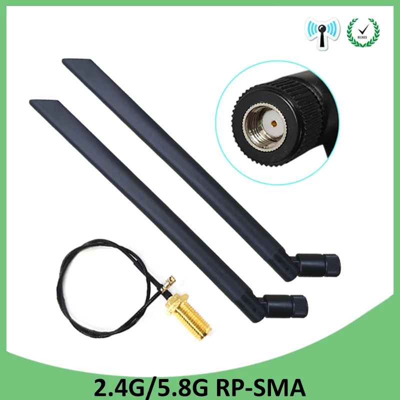 

10pcs 2.4GHz 5GHz 5.8Ghz Antenna real 5dBi RP-SMA Connector Dual Band wifi Antena + 21cm SMA Male Pigtail Cable