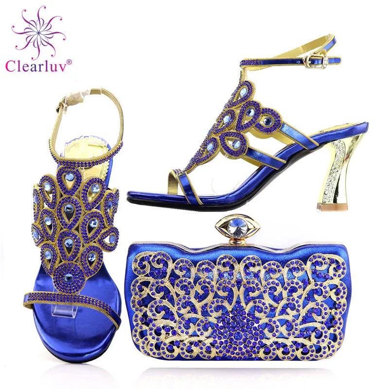 New Arrival Royal Blue Shoes and Bag Sets for Women African Matching