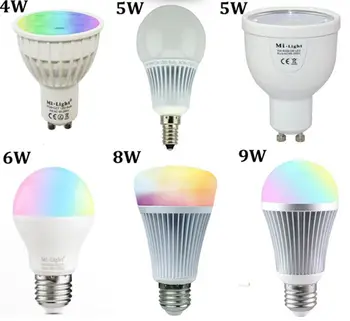 

Milight Dimmable 2.4G wireless bulb Mi Light GU10 E14 E27 Lamp 4W 5W 6W 9W RGBW RGBWW RGB+CCT Smart Led Bulb Spotlight 85-265V