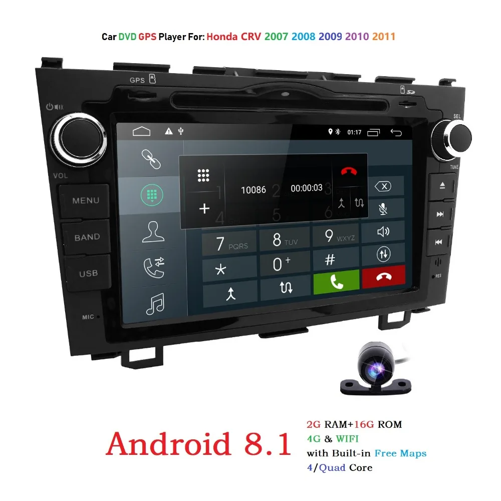 

Hizpo Android Double Din Car Multimedia Player For Honda CRV 2007-2011 Steering Wheel Control TPMS OBD2 Rear View Camera 4G WIFI