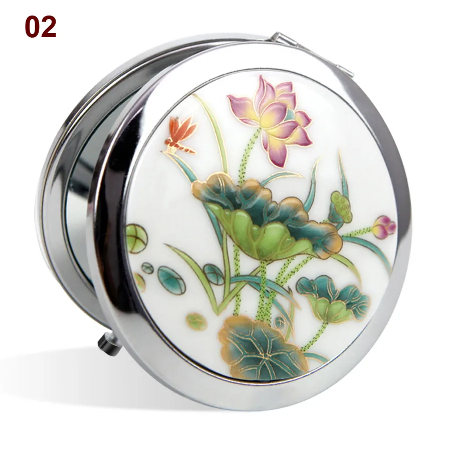 

Makeup Mirror White and Red Porcelain Pocket Mirror Compact Folded Portable Small Round Hand Mirror Makeup Vanity Metal Cosmetic