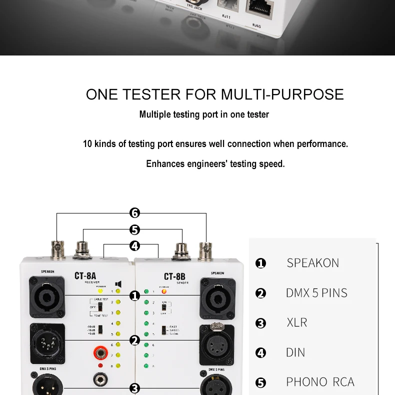Alctron CT-8 Профессиональный Многоцелевой тестер аудио кабеля линии тестовый инструмент Инженерная проводка разделение тест