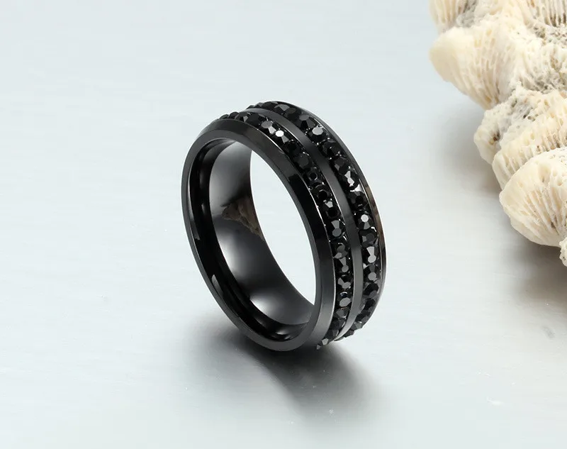 Modyle 2019 New Black Crystal Rings For Women Two Rows Female Rings Trendy Stainless Steel Wedding Jewelry