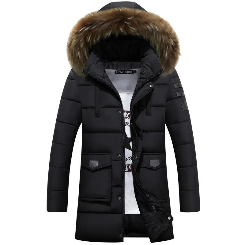 Padded Cotton Winter Jacket Parka Men Thicken Warm Long Coat Feather ...