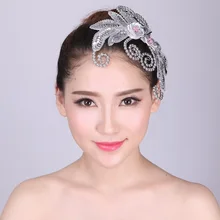 Персик plum головной убор Национальный современные Танцы квадратный Танцы янгко, Танцы танцевальный сценический Классическая повязка на голову с цветочным узором