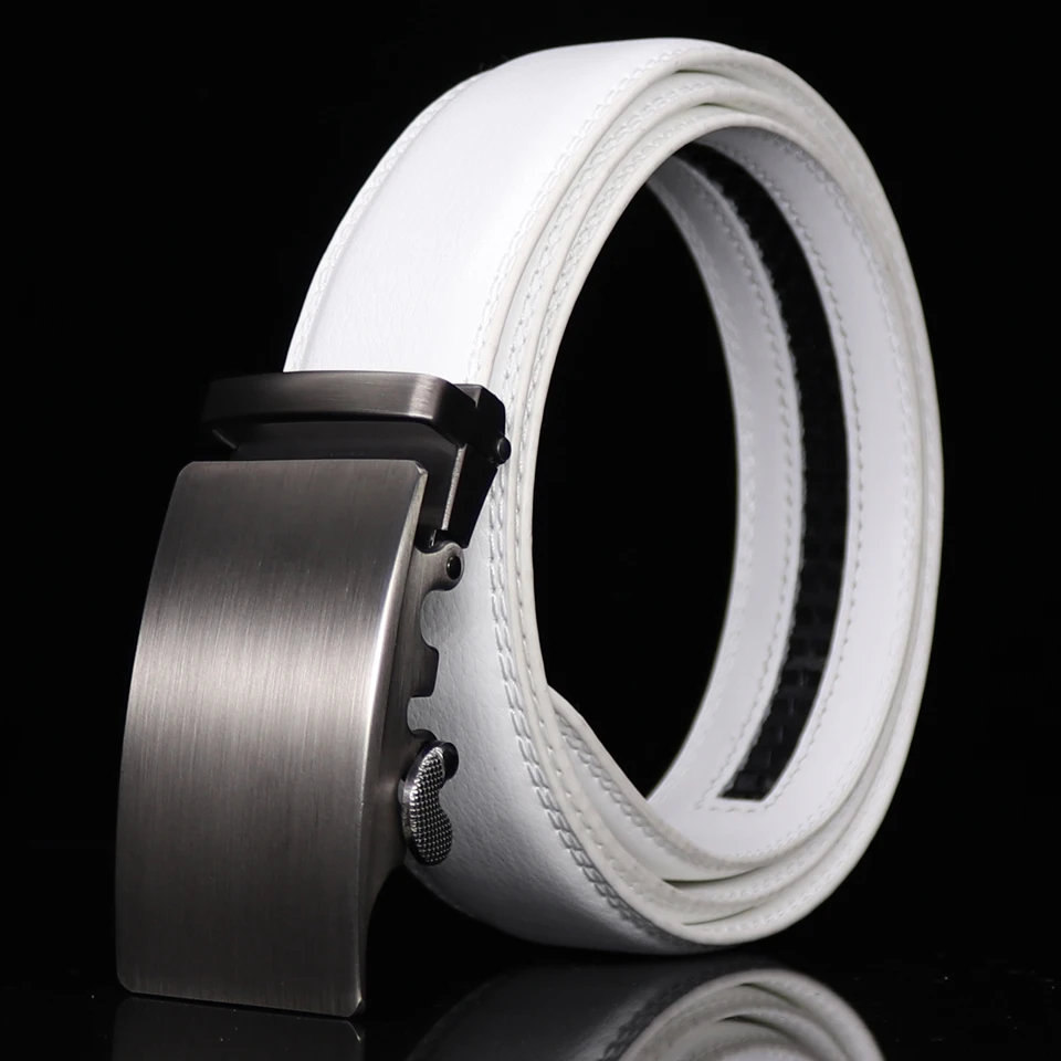 Belt For Men White Genuine Leather Belt Automatic Buckle Fashion Waist Strap Solid Designer ...