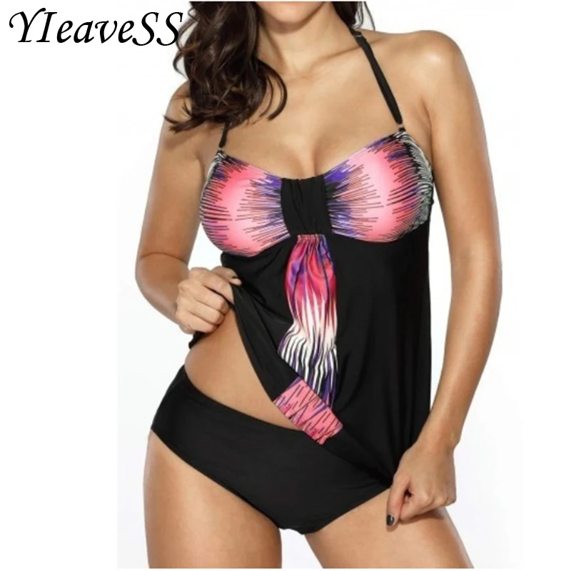 

2019 Tankini Plus Size Swimming Suit 5XL Loose Swimsuit Women's Separate Bikini Waist Bather Push Up Padded Wire Free Swimwear