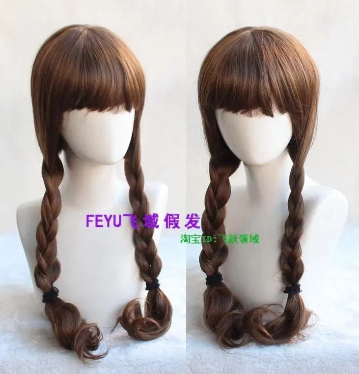 

Halloween Annabelle Cosplay Wigs 55cm Brown Straight Braids Synthetic Hair Perucas Cosplay Wig Halloween Wigs + Wig Cap