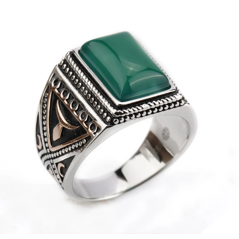 925 Sterling Silver Men Ring With Big Green Onyx Stone Finger Rings Demon Pattern Vintage Style For Men Fashion Jewelry Rings Aliexpress