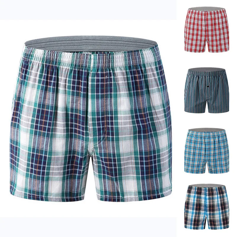 

5Pcs/Lot Brand Classic Plaid Striped Men Boxers Cotton Mens Underwear Trunks Male Oversize Panties 4XL 5XL 6XL Soft Underpants
