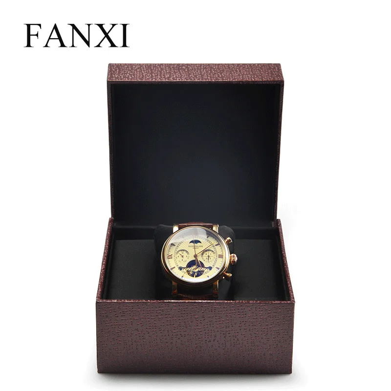 

FANXI New Watch Display & Storage Box Leatherette Paper with Silk Internal Purple Red Watch Organizer Packaging Showcase
