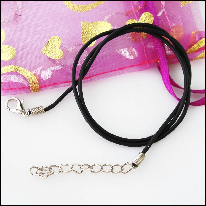 

New 6Strands Black PU Leather Round Thong Necklace Cords Thread+ Lobster Clasp 46cm