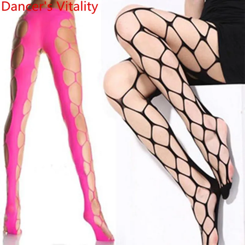 

Bar Performance Costume Nightclub Pole Jazz DS Dance Stage Wear Hole Mesh Black Hot Pink White Red 4 Colors Fishnet Stockings