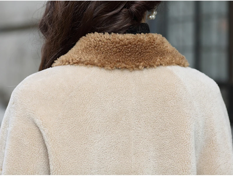 Excellent AYUNSUE Sheep Shearling Jacket  Women Real Wool Fur Coat  2019 New Female Long Warm  Overcoat chaqueta mujer invierno LX2377 8