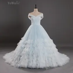 Yewen красочные 2018 бисером с открытыми плечами бальный наряд рукава оборками свадебной фотографии платье студия цветок Vestido De Noiva