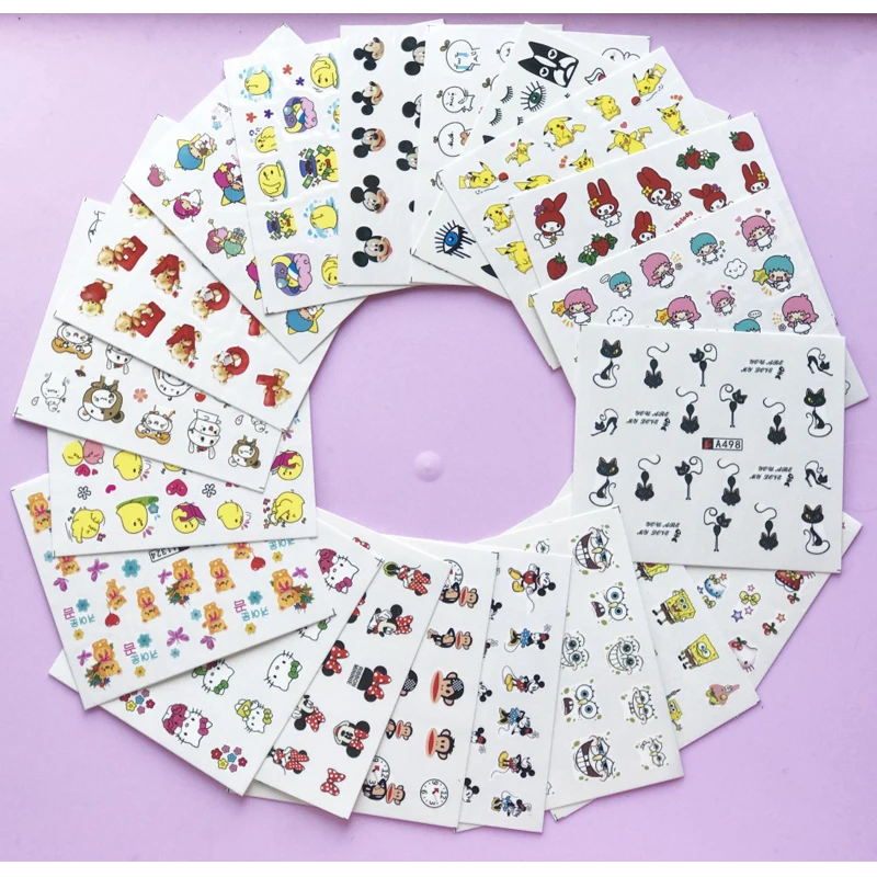 

50pcs/lot Nail Decals Water Transfer Nail Stickers Cartoon Picture Sticker For Nails Art Slider For Manicure Tips Art Tools NL10