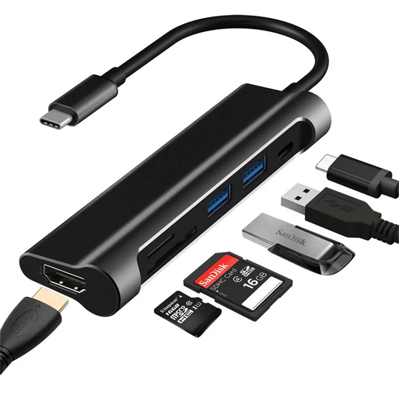 USB C концентратор type C 3,1-HDMI SD/TF кард-ридер usb type C зарядный порт 2 USB 3,0 концентратор адаптер для MacBook Pro type C концентратор