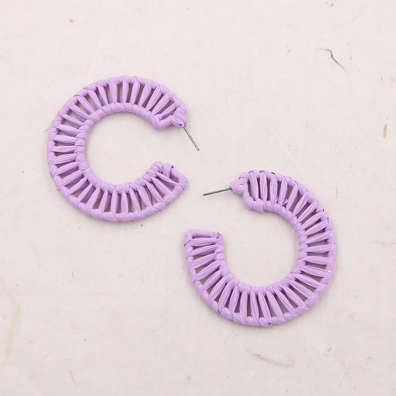 

Raffia Hoop Earrings for Woemn Summer Korean Earring Lafite Crochet Wicker Earring Fashion Jewelry Pendientes Rafia 2019