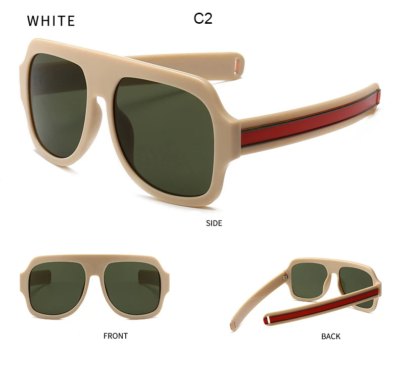 FU E Fashion sunglasses Women Brand Designer Retro Large Square sunglasses Men Glasses Tricolor stripe sunglasses UV400