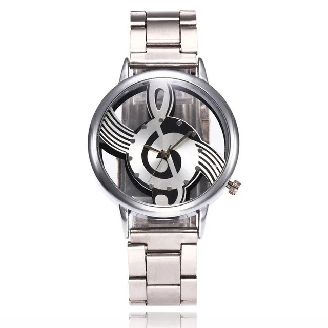 

2018 New Luxury Brand Fashion and Casual Music Note Notation Watch Stainless Steel Wristwatch for Men and Women Silver Watches