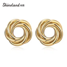 Shineland Винтажный женский золотой металл серебристого цвета Простой дизайн круглый серьги гвоздики ювелирные изделия свадебный аксессуар невесты