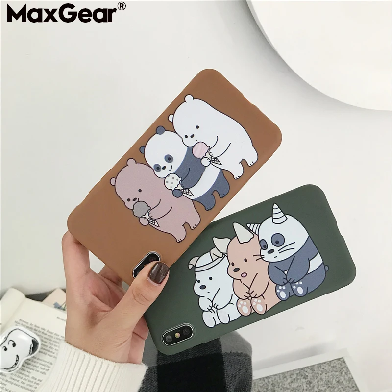 

We Bare Bears Super Cute Couple Cartoon Panda Matte Case For iPhone X XS Max XR 6 6S 7 8 Plus Soft Silicone Cover Telefon Kilifi