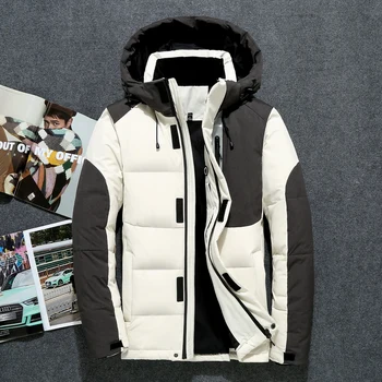 

2020 High Quality Mens Hooded Duck Down Jackets Man Patchwork Thick Winter Coats Male Fashion Overcoats Keep Warm Outerwear